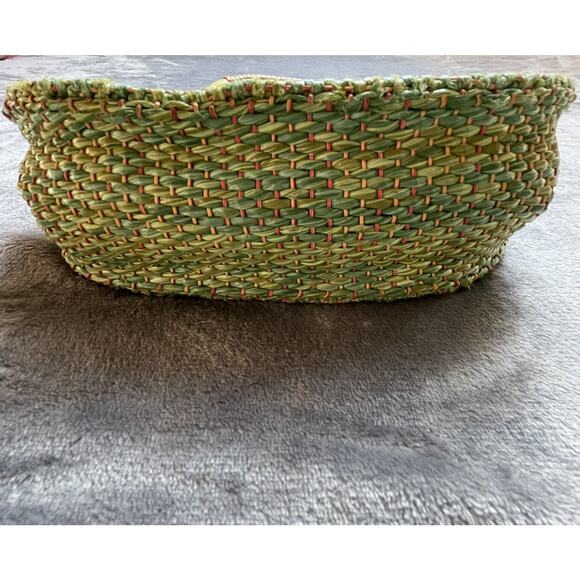 Fossil Forever Purse Green Straw Pineapple Wooden Handle Clutch Boho Hawaiian - Picture 4 of 6